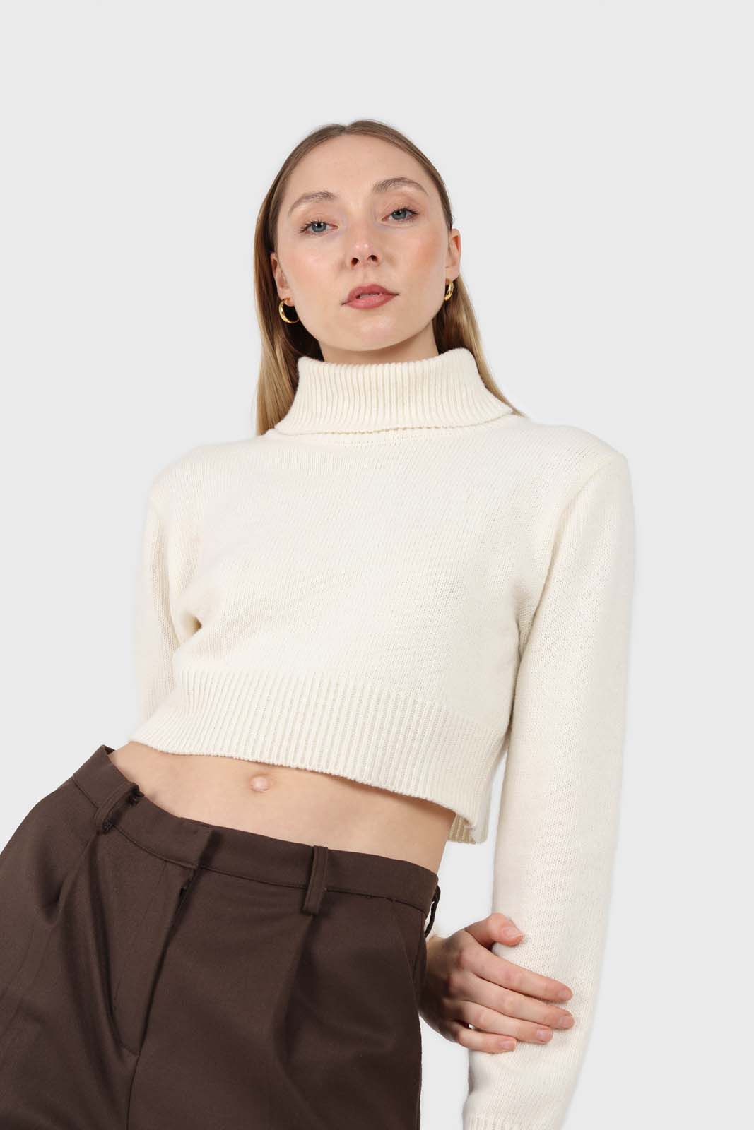Ivory wool cropped turtleneck jumper