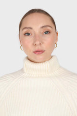 Ivory wool shaped rib turtleneck jumper