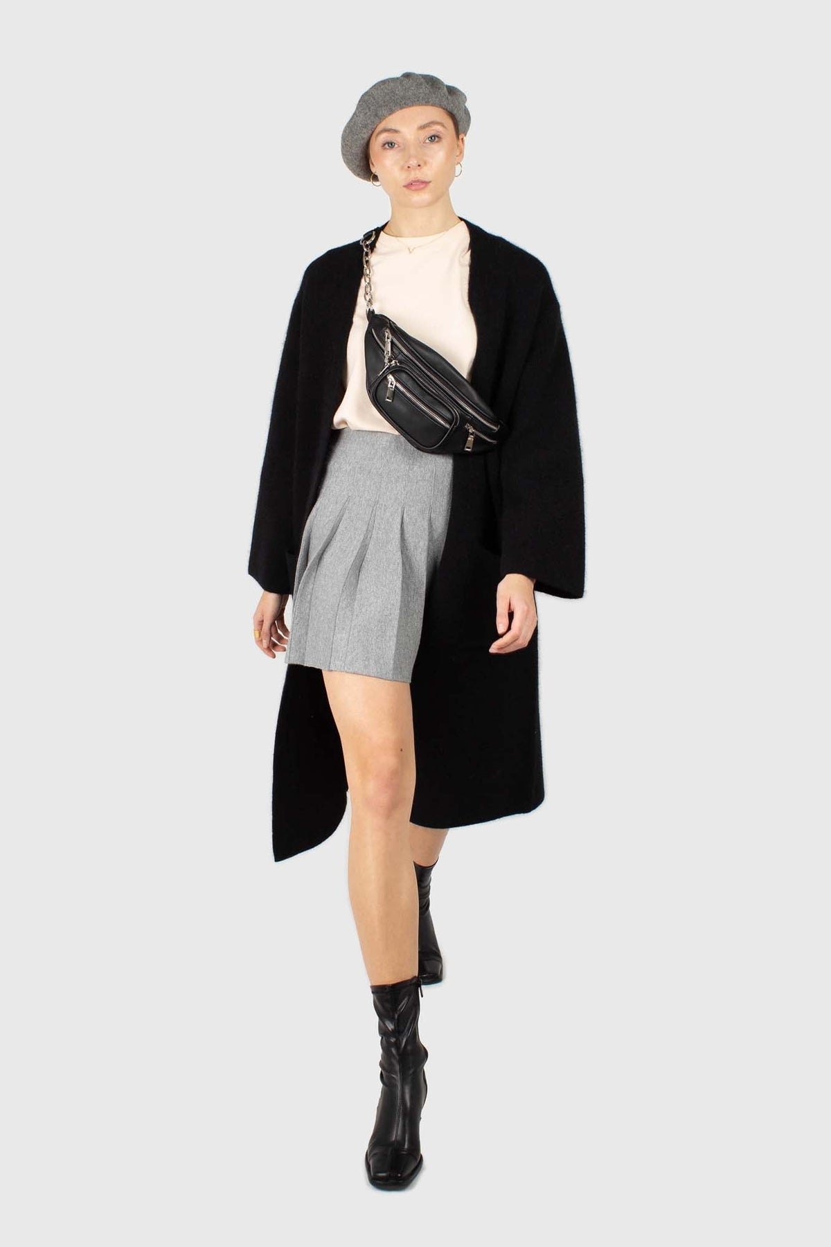 Black thick angora sweater coat