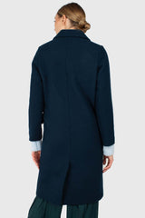 Marine blue wool double breasted coat