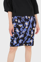 Blue and ivory leopard jacquard knit skirt