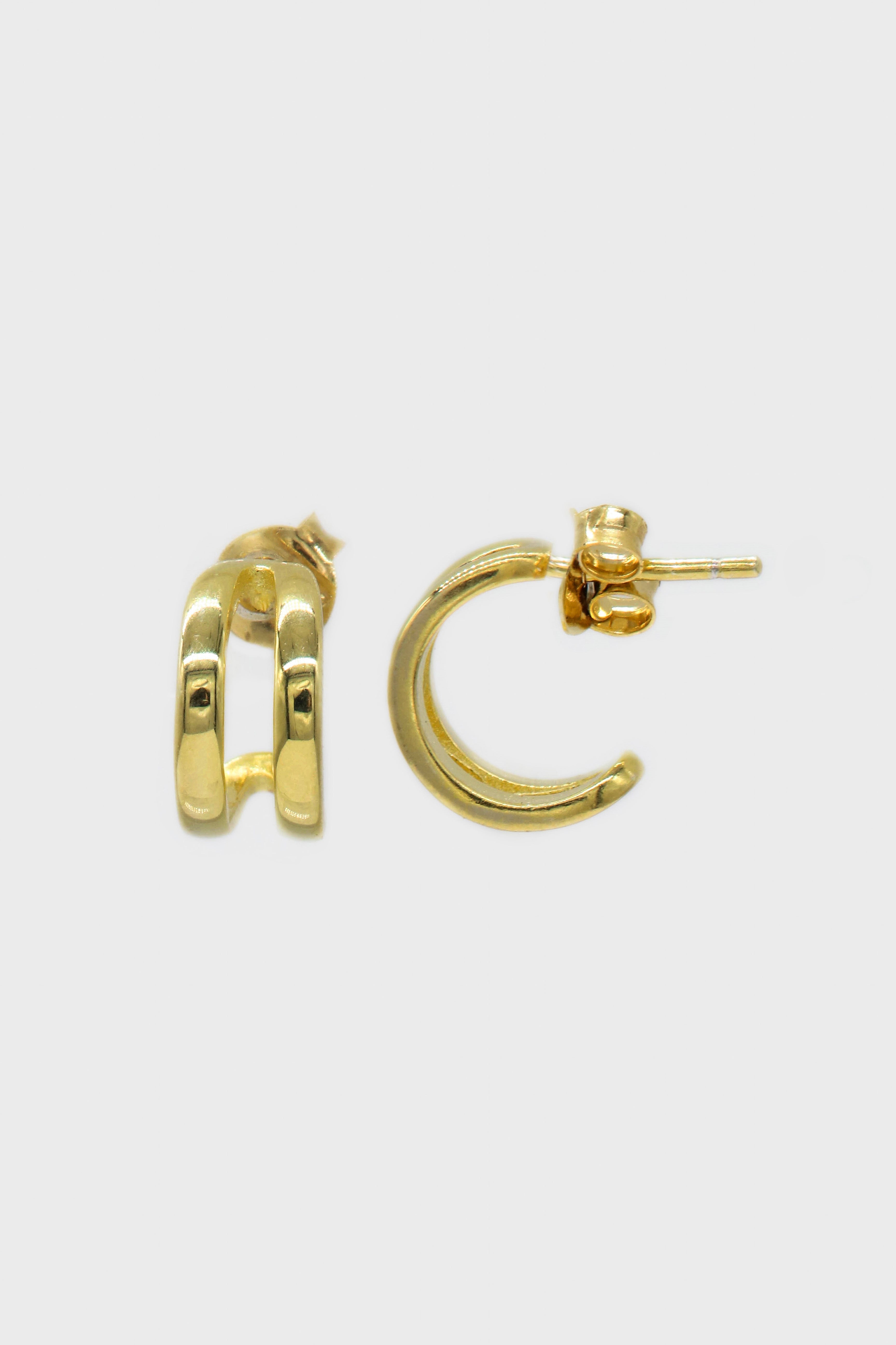 Gold small double lined hoop earrings
