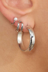Silver small double lined hoop earrings