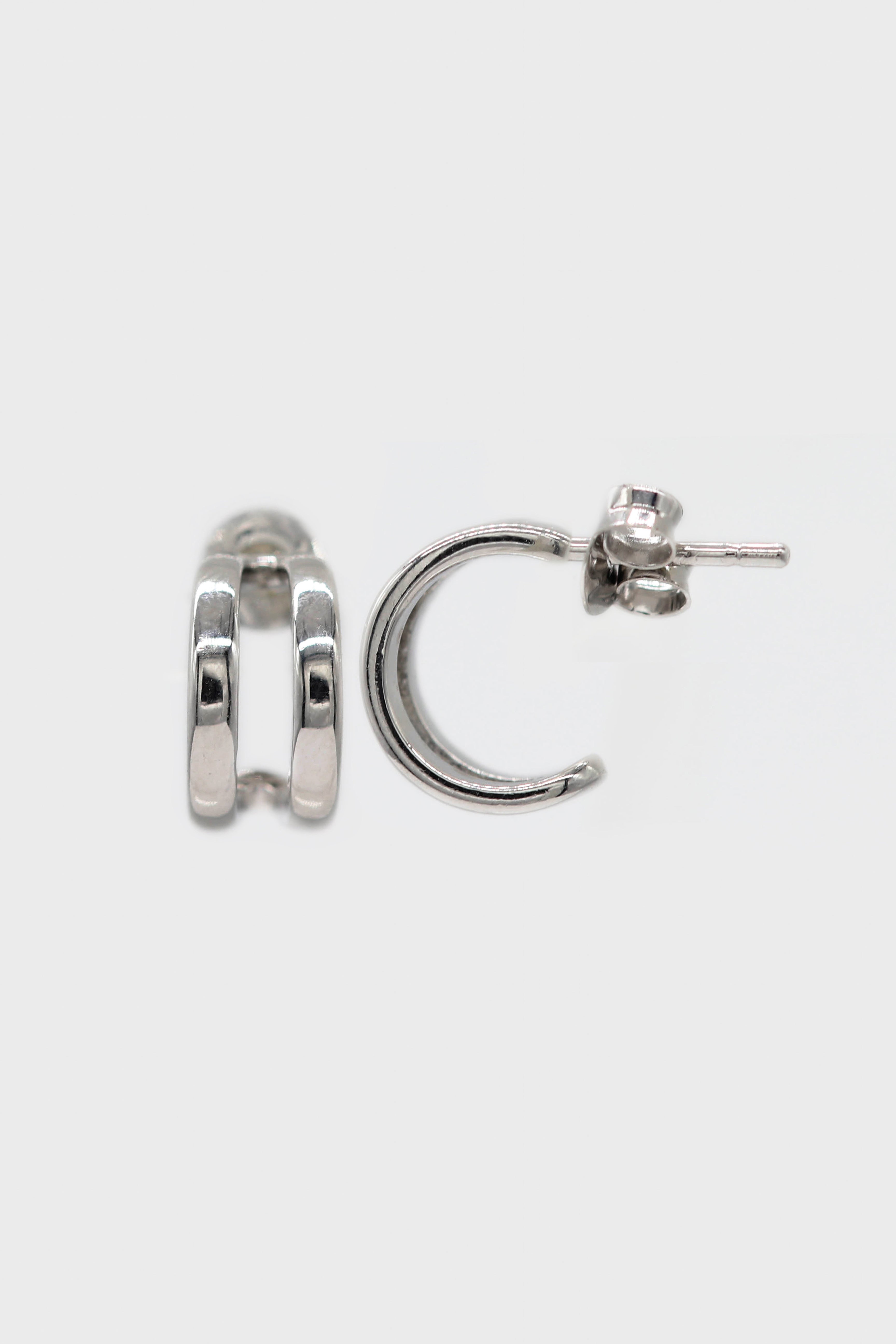 Silver small double lined hoop earrings