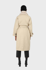Light beige faux fur collar lined trench coat