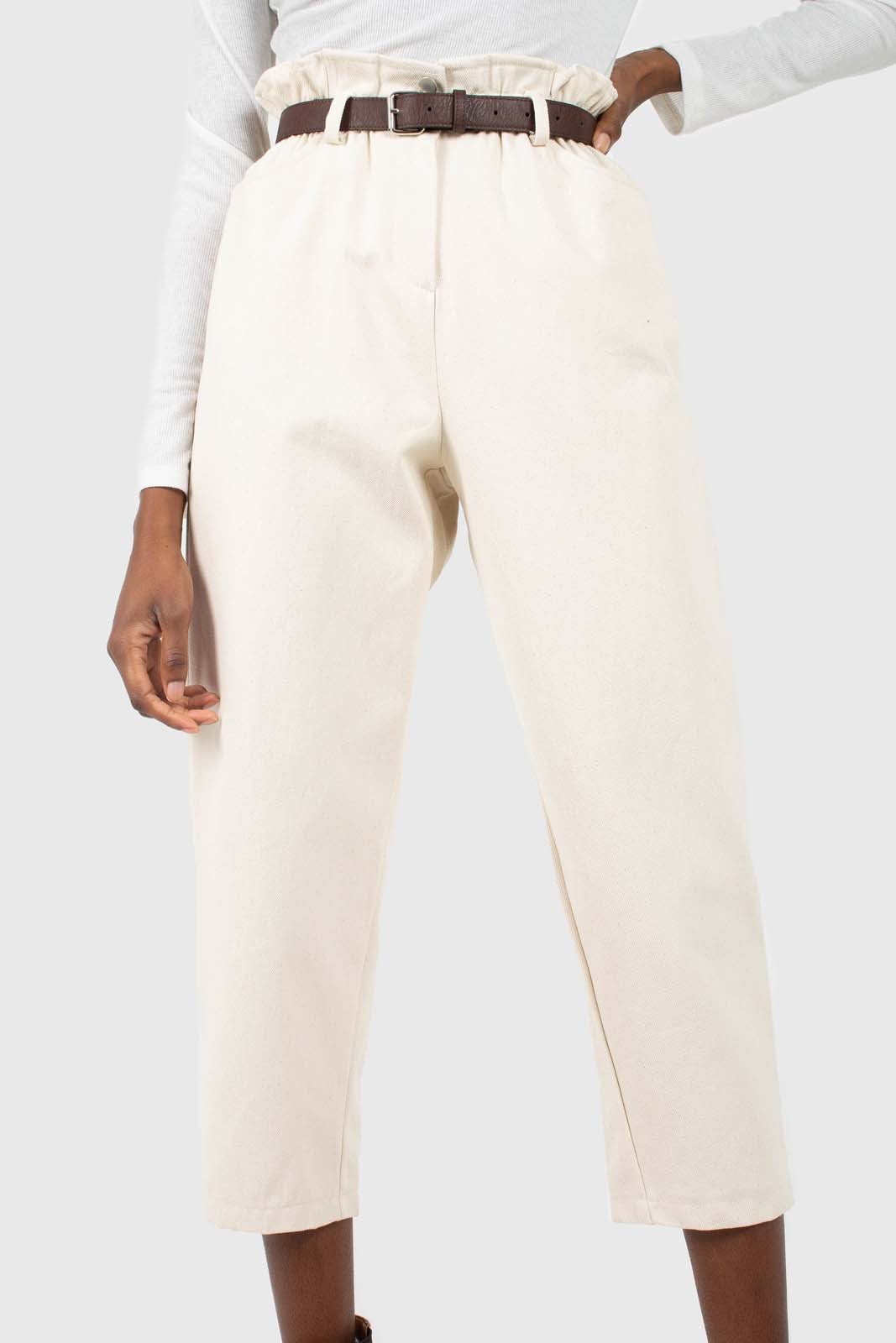 Ivory boy fit brown belted trousers