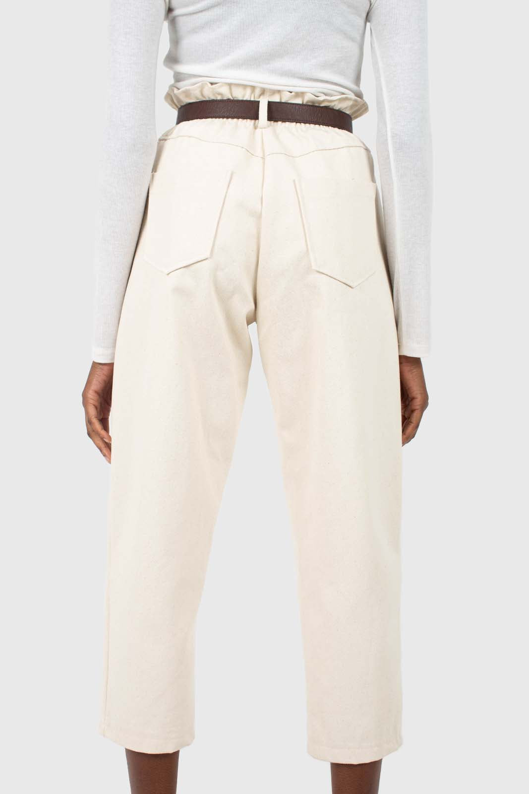 Ivory boy fit brown belted trousers