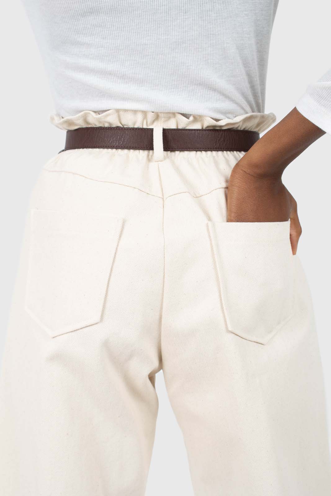 Ivory boy fit brown belted trousers