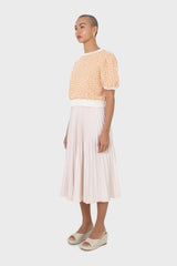 Ivory satin pleated thick waistband skirt