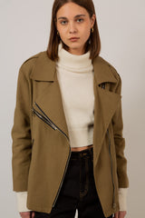 Khaki oversized belted rider jacket