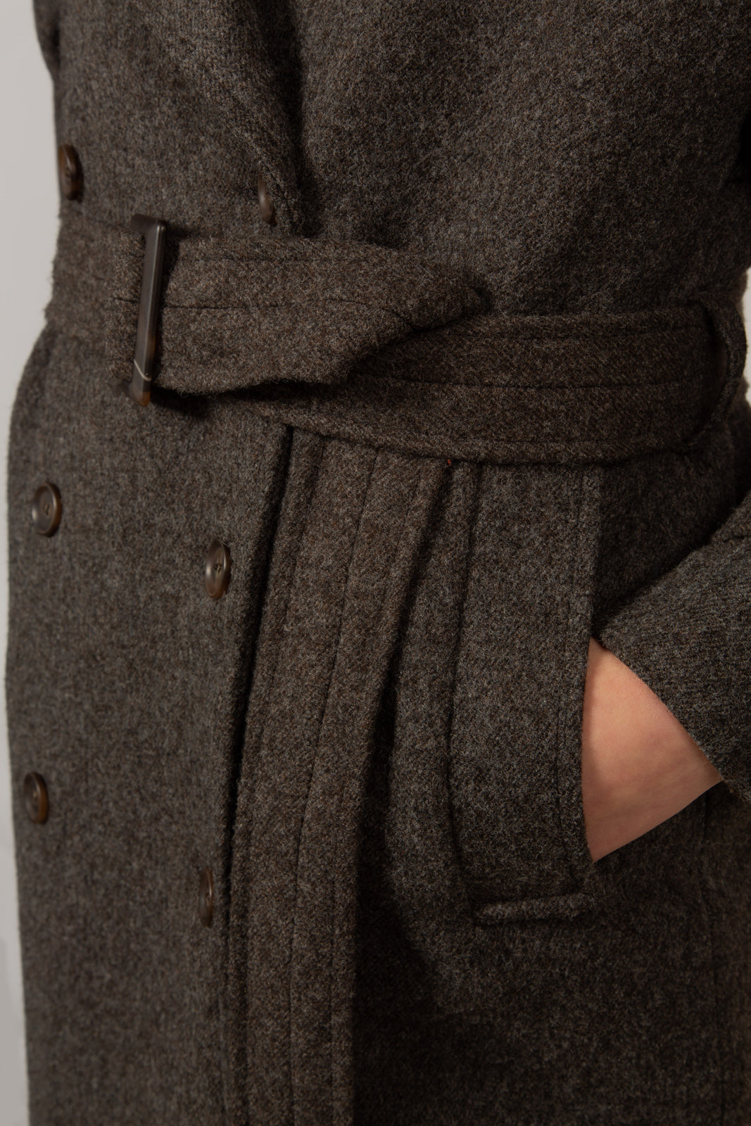 Brown wool blend double breasted belted coat