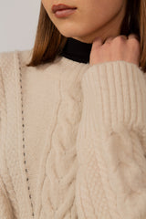 Beige V cable loose fit jumper