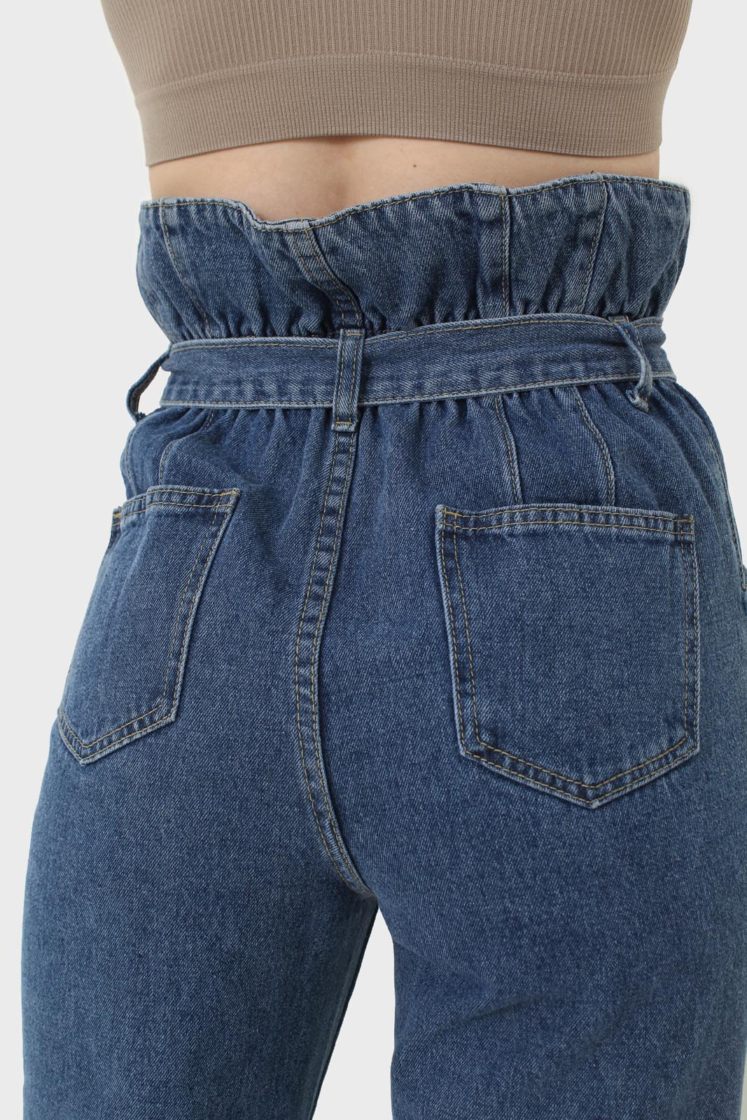 Mid blue high bag waist jeans