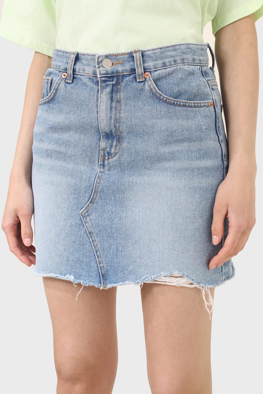 Light blue raw hem denim mini skirt - 3755
