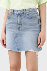 Light blue raw hem denim mini skirt - 3755
