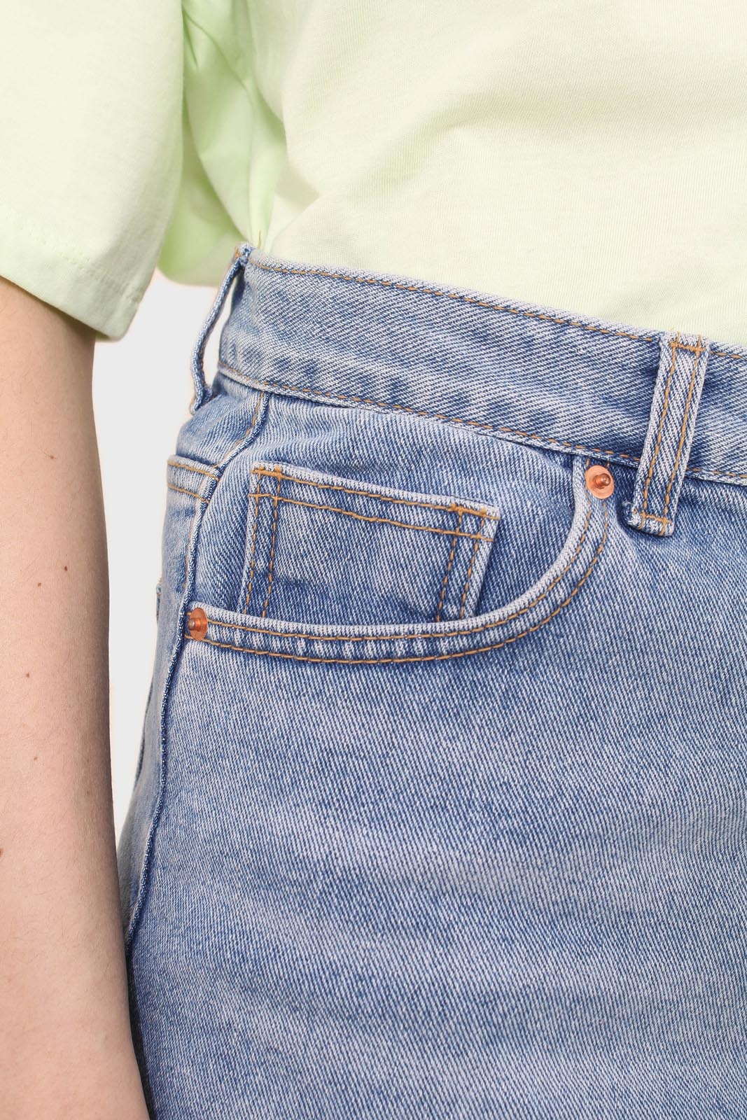 Light blue raw hem denim mini skirt - 3755
