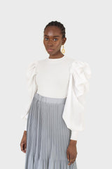 Light blue silky micro pleat maxi skirt