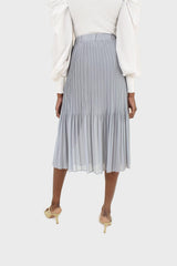 Light blue silky micro pleat maxi skirt
