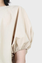 Beige ruched hem puff cropped top