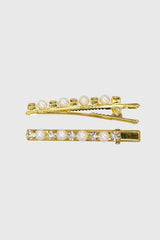 Gold thick pearl and diamond hair clip set