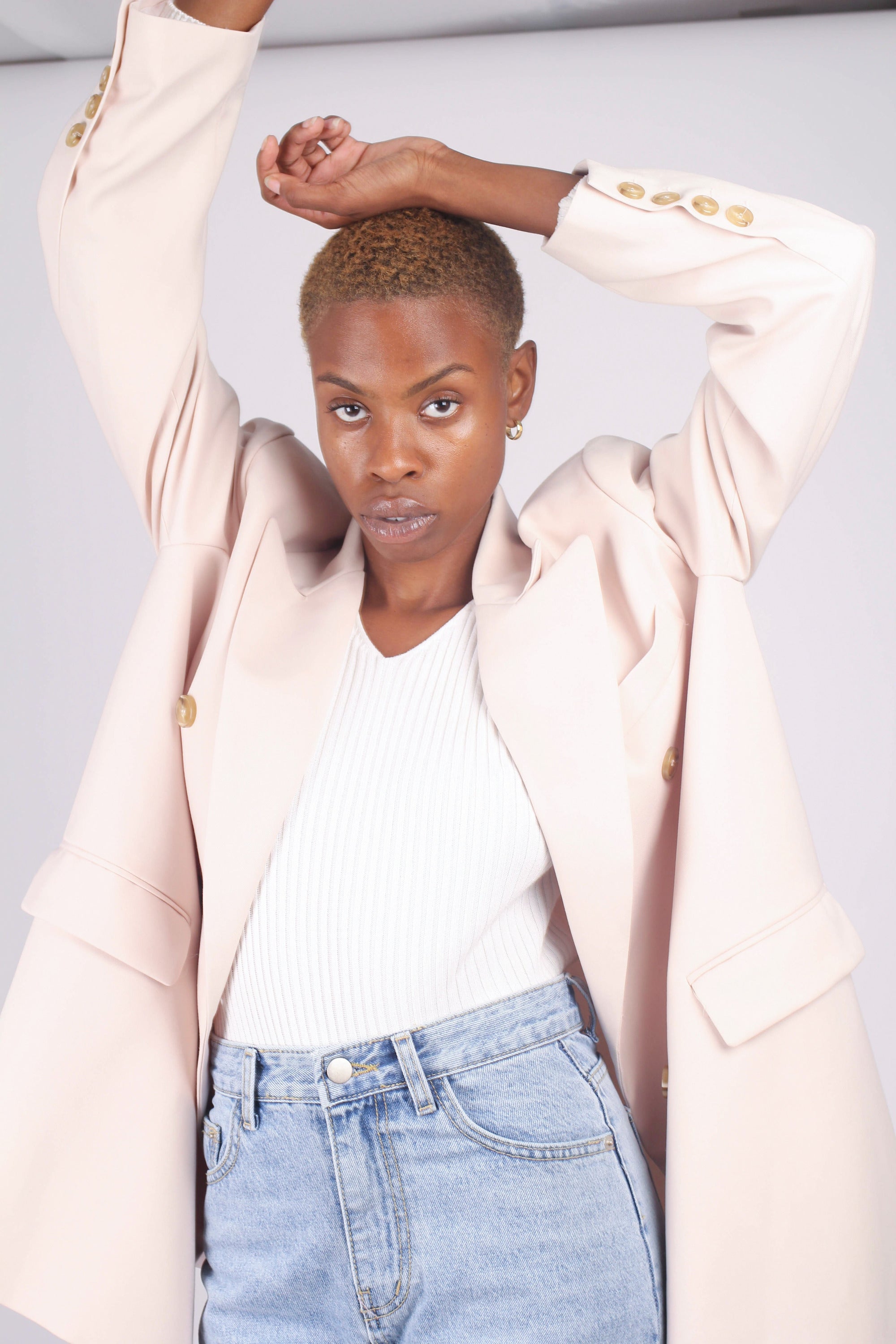 Ivory double breasted half long jacket