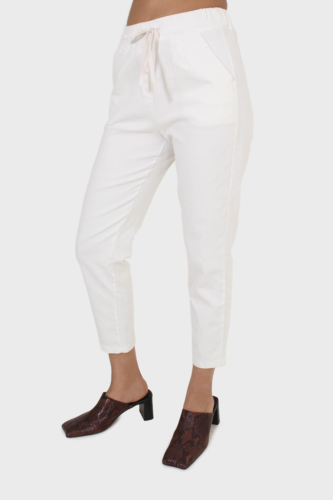 White dart front loose fit drawstring trousers