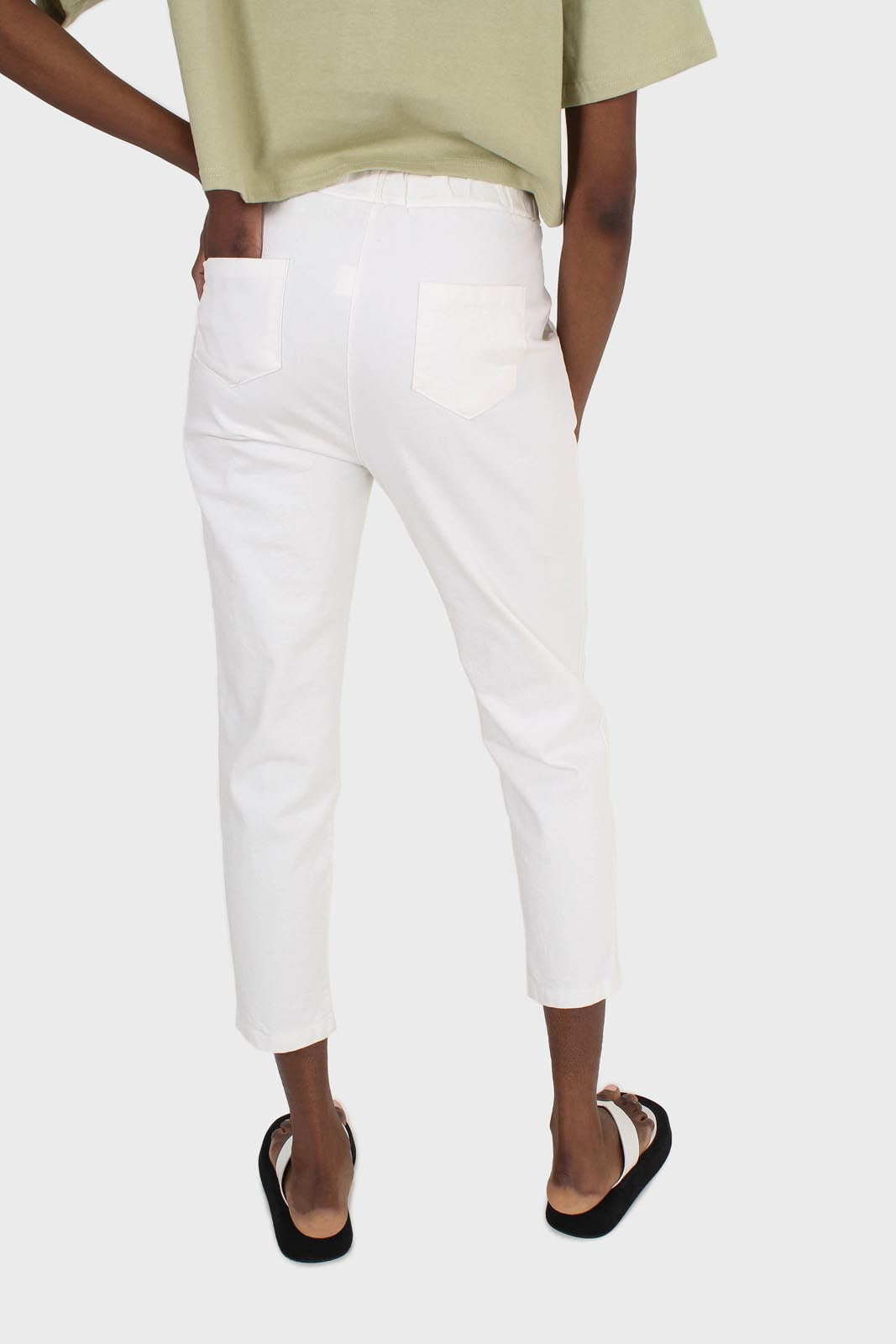 White dart front loose fit drawstring trousers