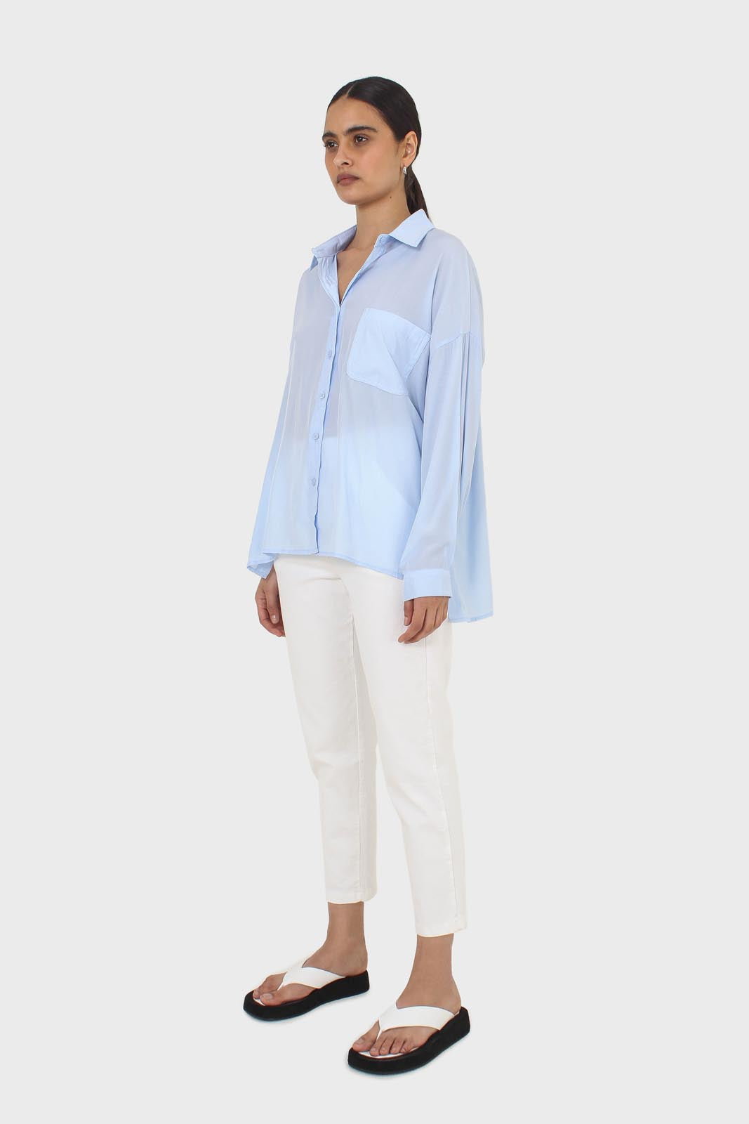 White dart front loose fit drawstring trousers