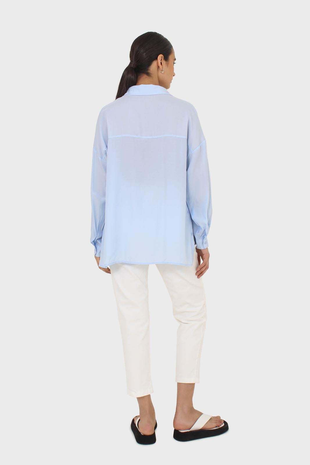 White dart front loose fit drawstring trousers
