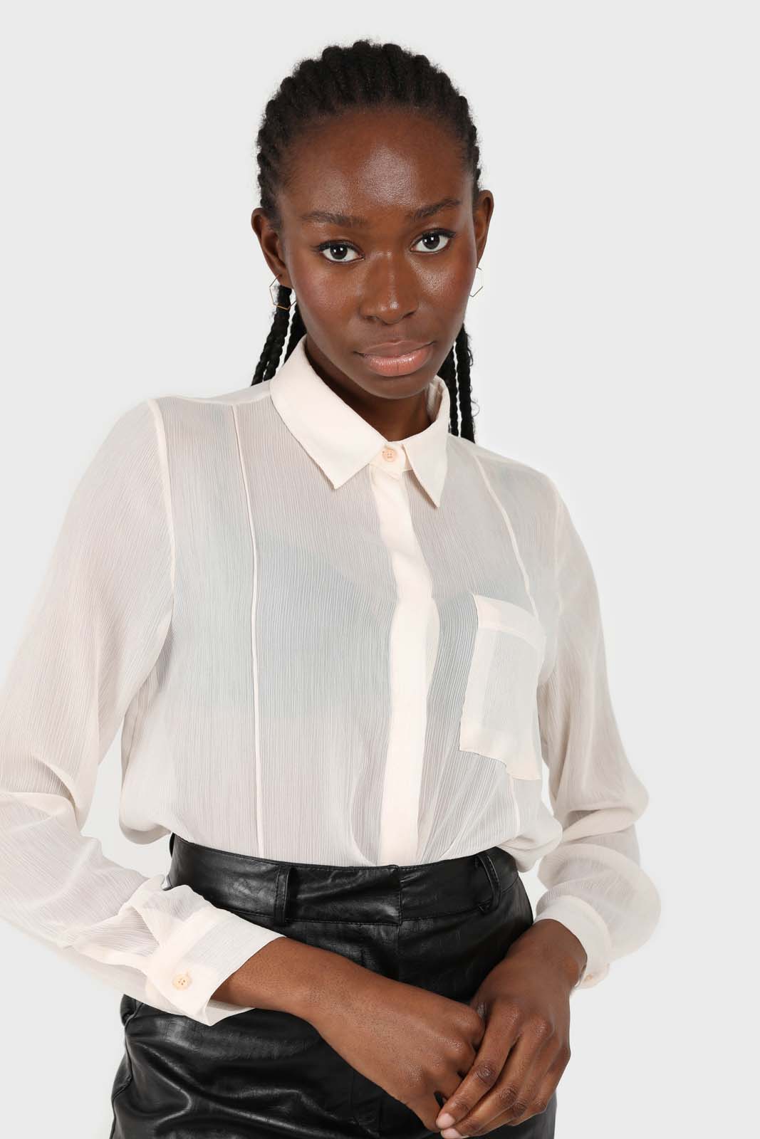 Pale pink sheer pocket shirt blouse