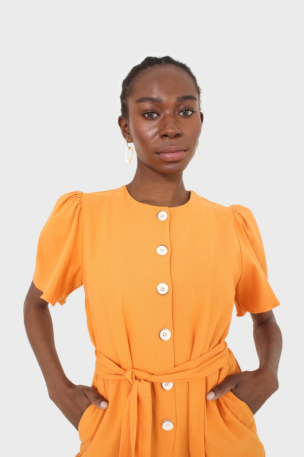 Orange belted short sleeved jumpsuit