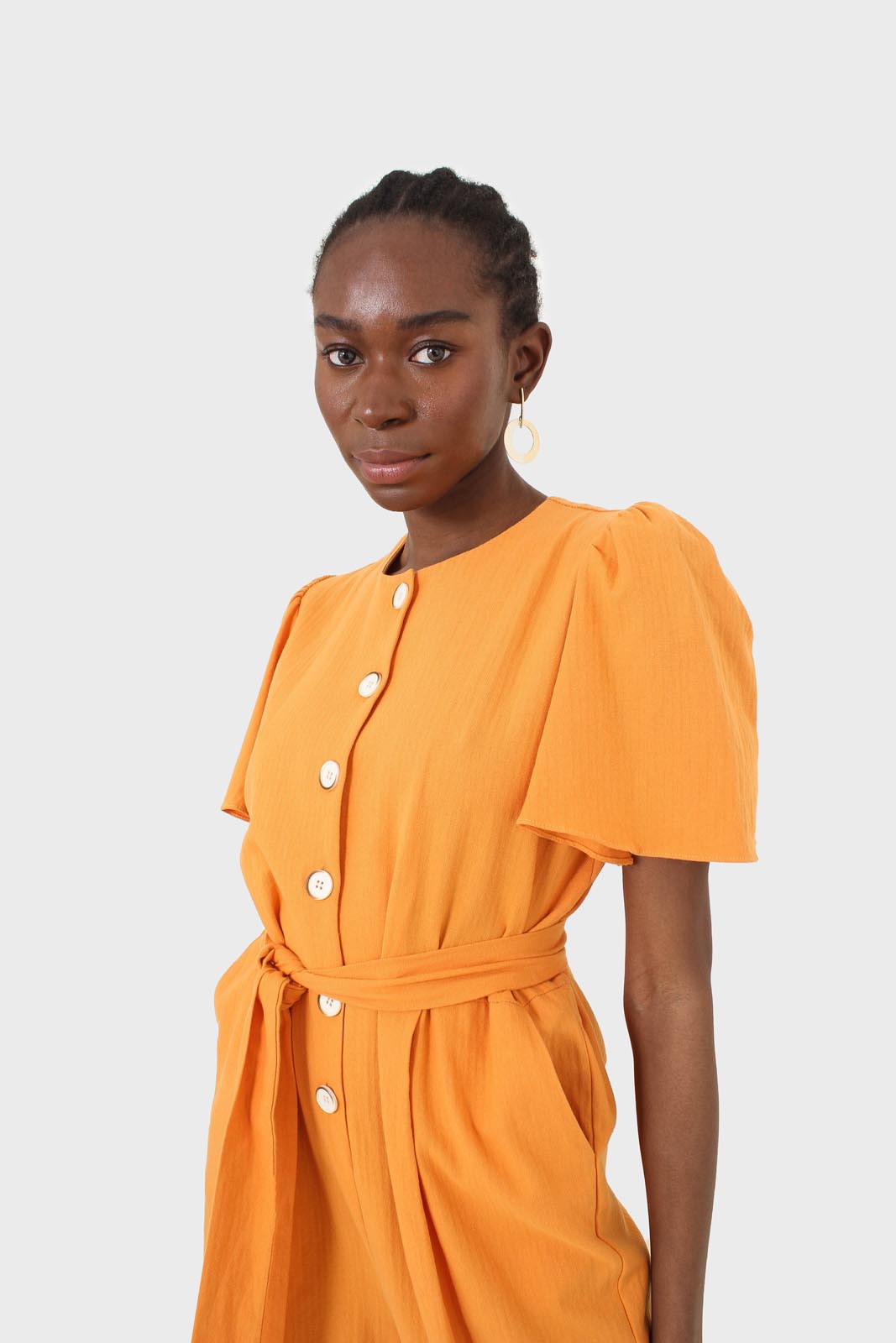 Orange belted short sleeved jumpsuit