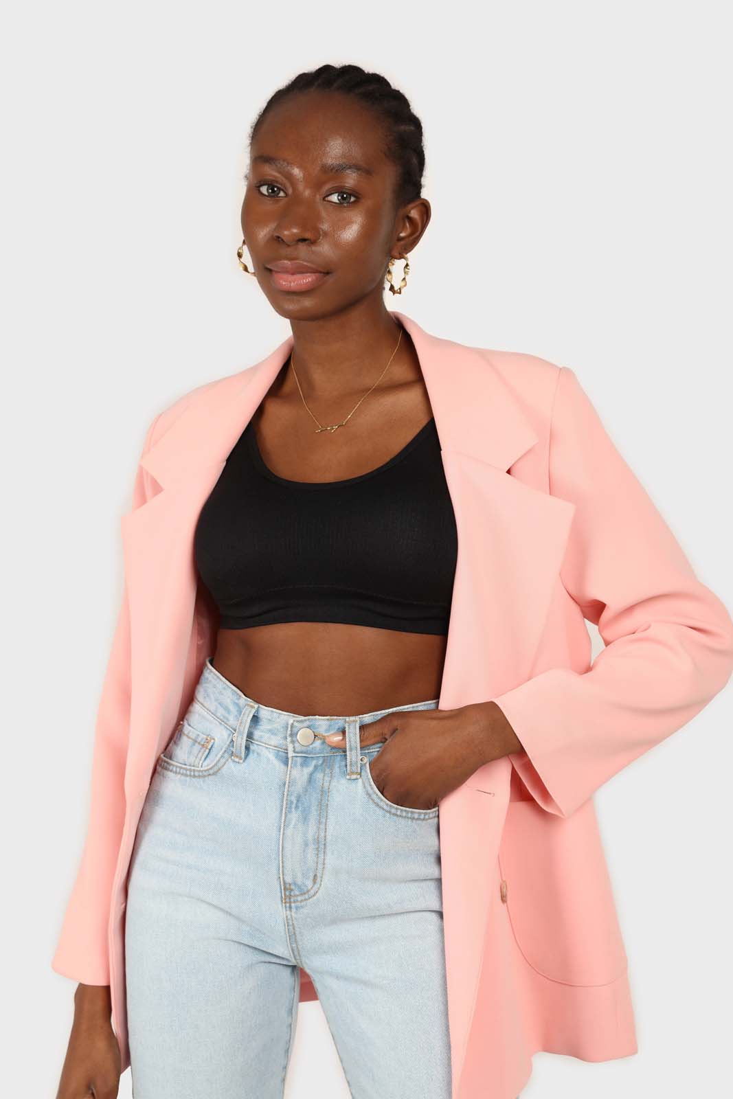 Baby pink belted oversized jacket