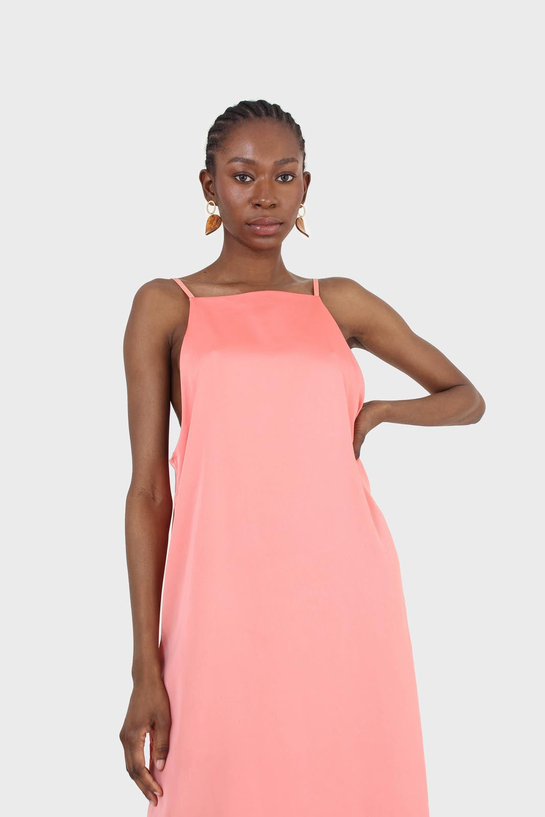 Bright orange thin strap silky maxi dress