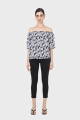 Blue and white floral off shoulder top