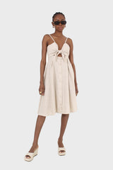 Oatmeal peek tie front linen dress