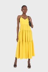 Yellow tiered tie back maxi dress