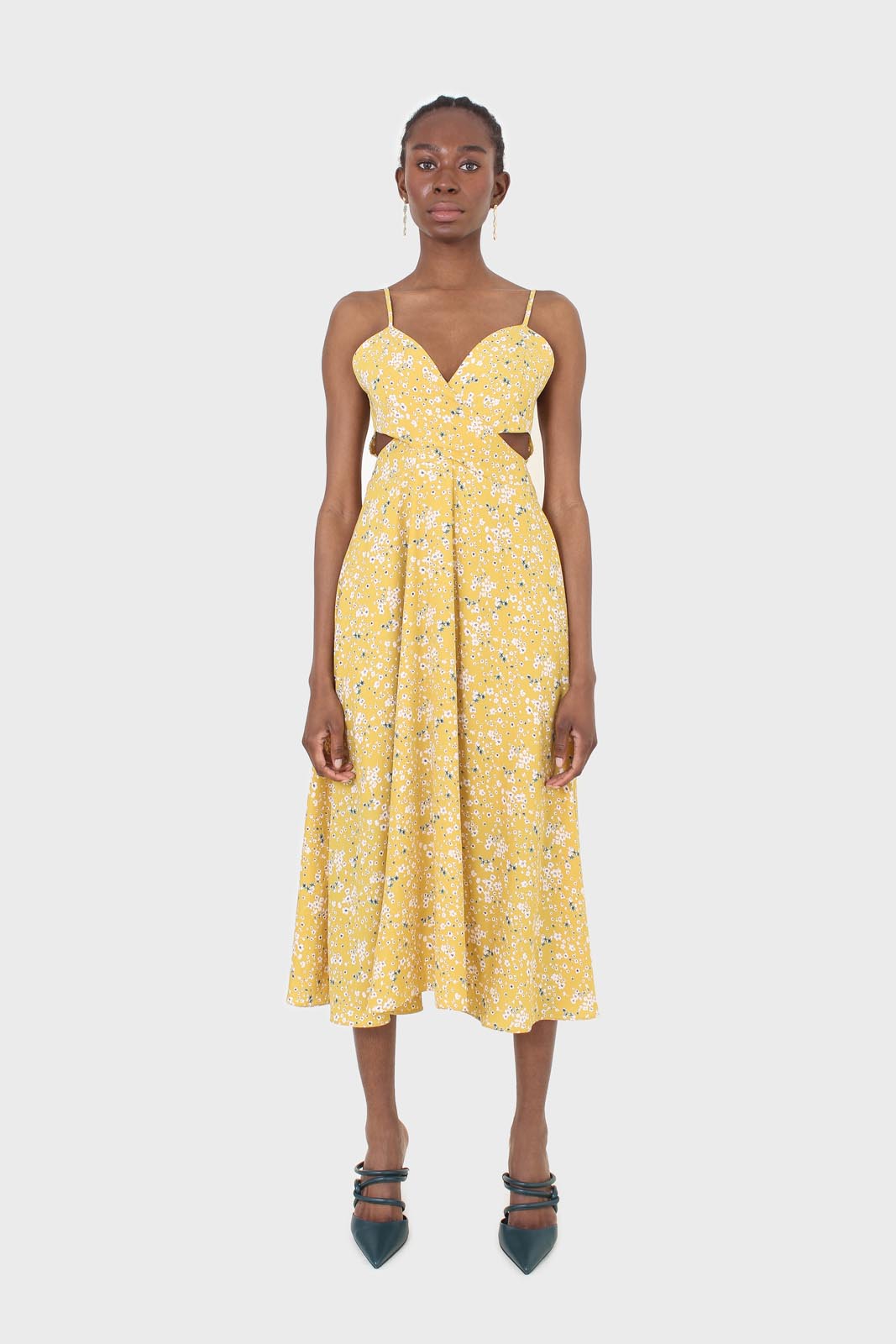Yellow and white floral ribbon back dress