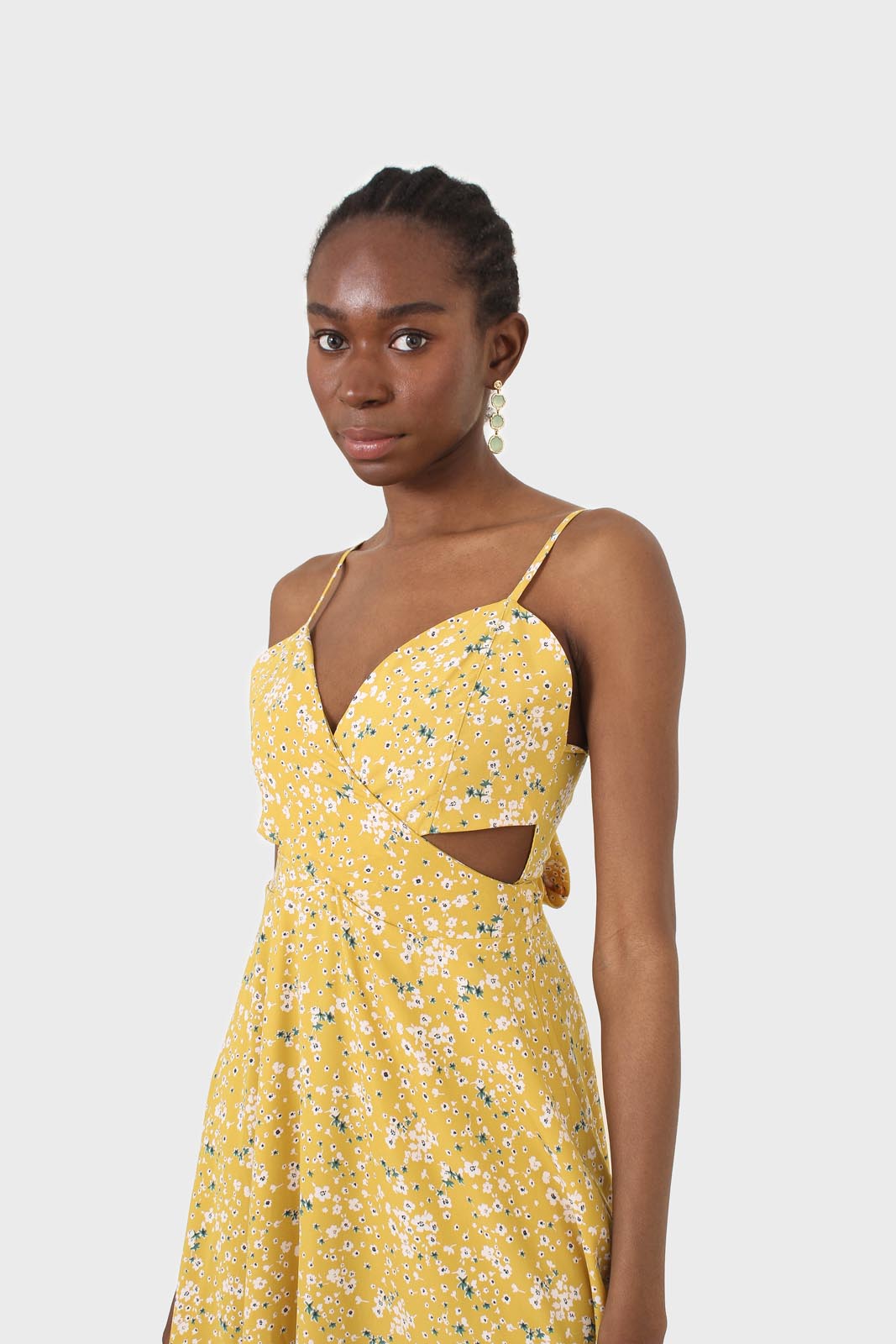 Yellow and white floral ribbon back dress