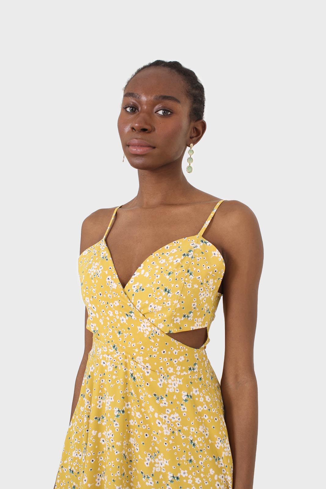 Yellow and white floral ribbon back dress
