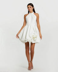 Satin High Neck Bubble Hem Mini Dress
