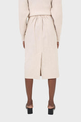 Beige patch pocket linen midi skirt