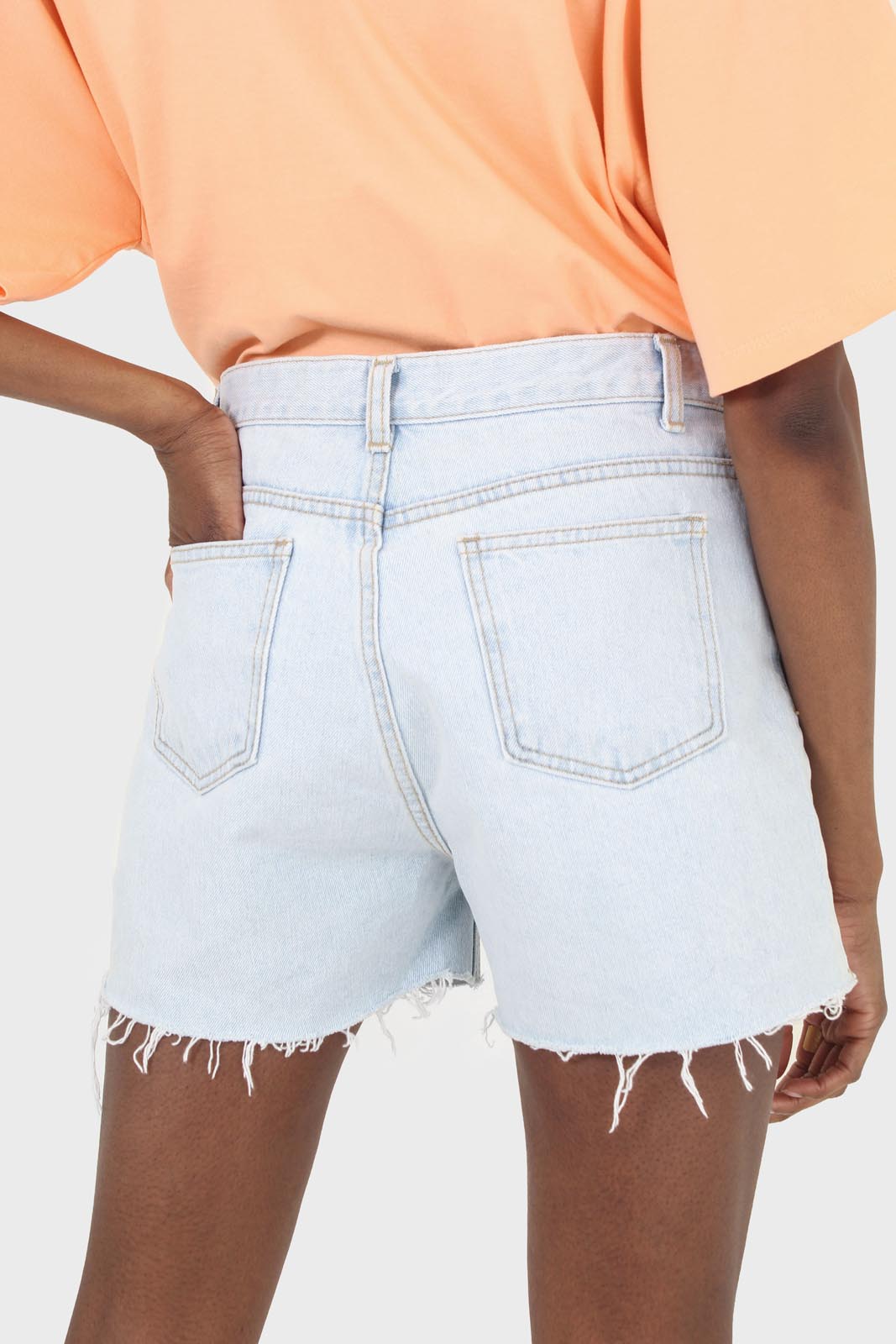 Light blue raw hem denim shorts - 2246