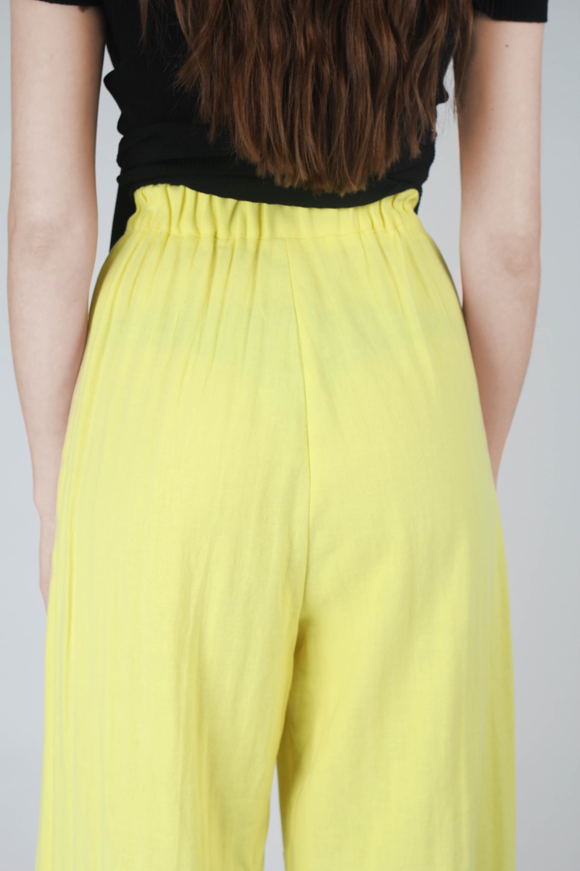 Bright yellow herringbone linen wide trousers