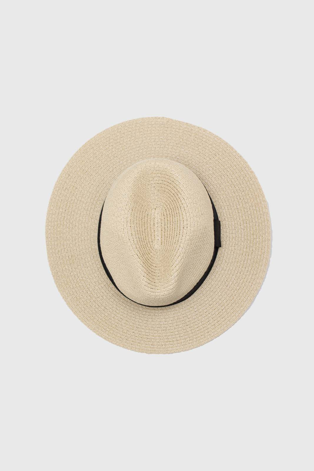Light beige and black woven fedora hat