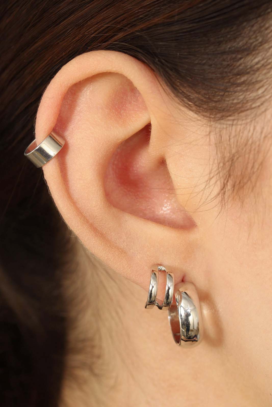 Silver thick hoop glossy earrings - 15mm