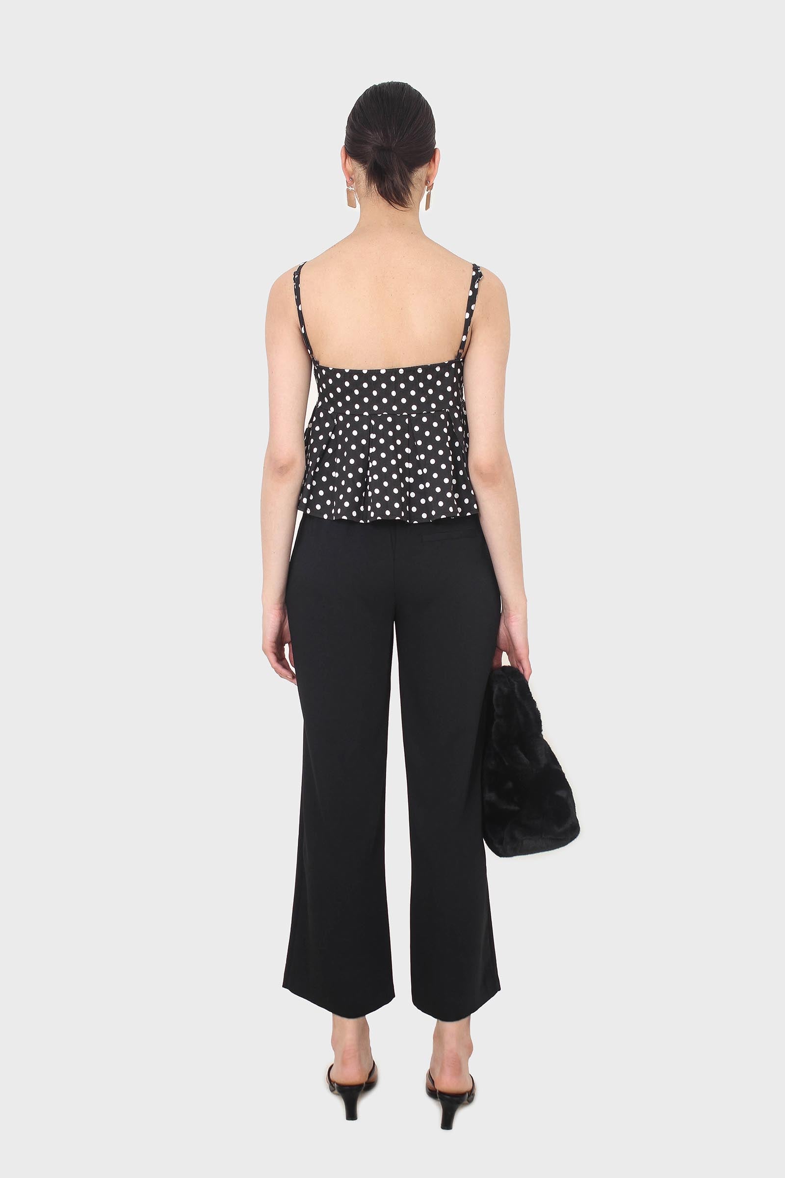 Black and white polka dot spaghetti strap tank