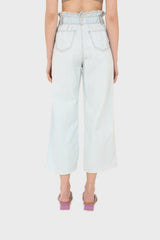Ice blue ruched waist wide fit denim trousers - 5029