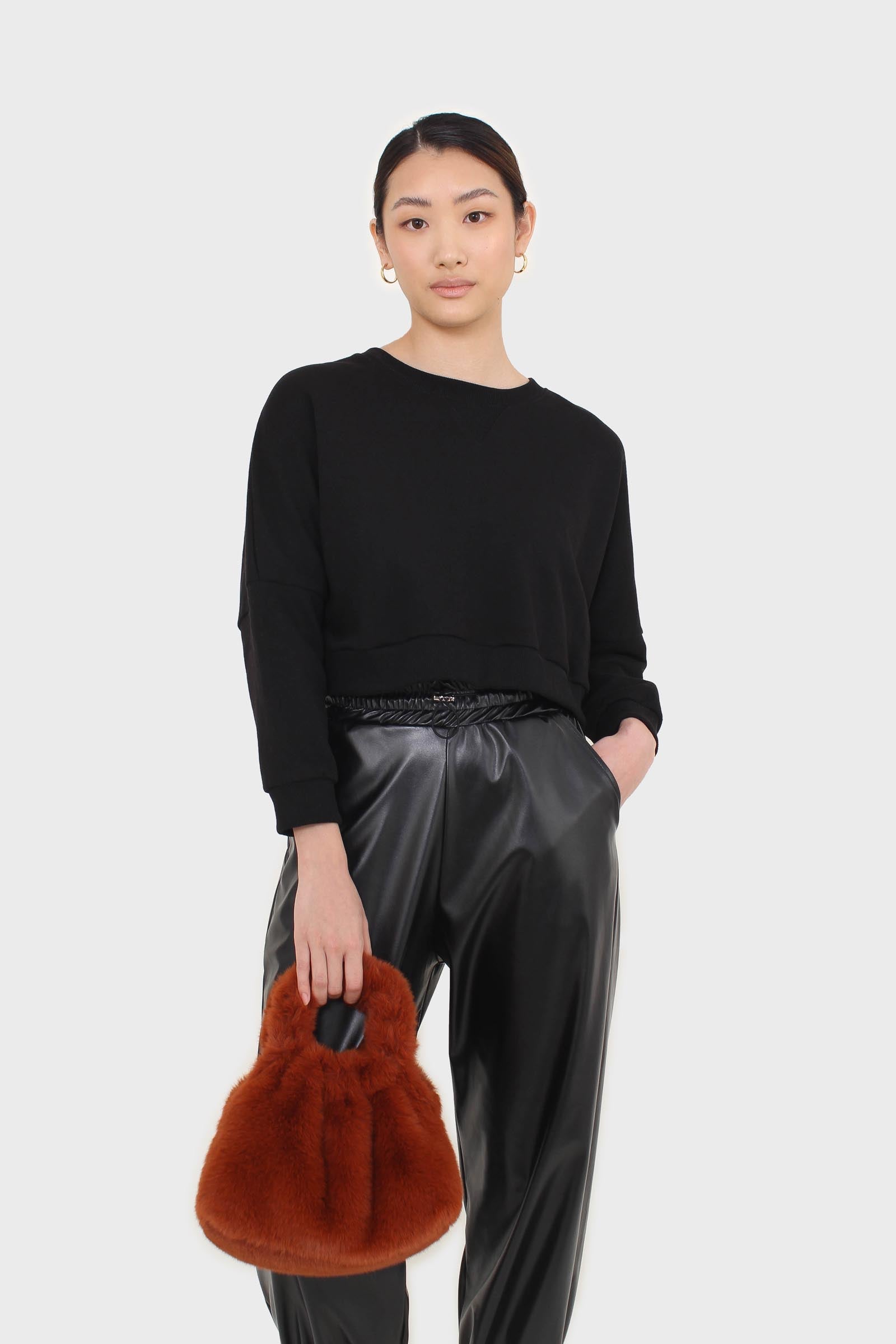 Black cropped thick trim sweatshirt