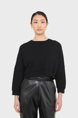 Black cropped thick trim sweatshirt
